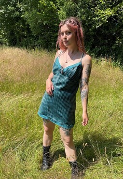 Vintage 00s Y2K Green Polka Dot Summer Mini Slip Dress
