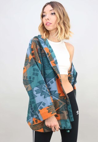VINTAGE 90S OVERSIZED K-WAY PATTERNED ZIP UP FLEECE HOOD