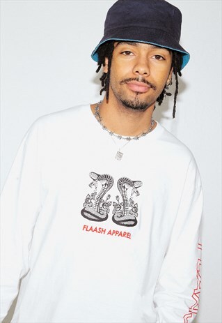 LONG SLEEVE T-SHIRT IN WHITE WITH COBRA PRINT
