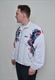 WHITE COLOR SPORT WEAR JACKET, 90S PATTERNED FESTIVAL JACKET