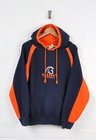 Vintage Hershey Football Hoodie Sweatshirt Navy/Orange M
