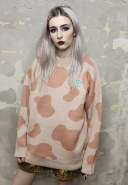 Cow sweater animal print top dot pattern jumper pastel pink