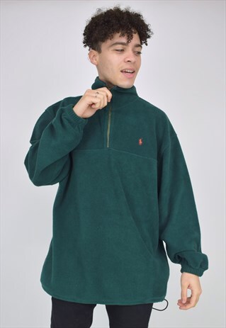 VINTAGE 90'S RALPH LAUREN BOTTLE GREEN 1/4 ZIP FLEECE
