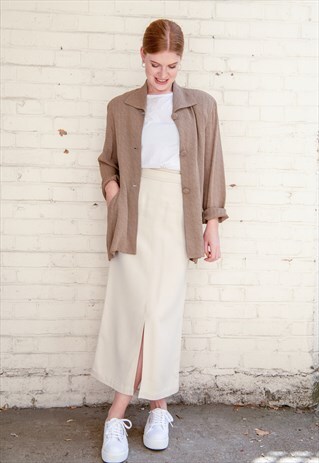 80'S VINTAGE TARYN DE CHELLIS BROWN DRAPE CARDIGAN BLAZER