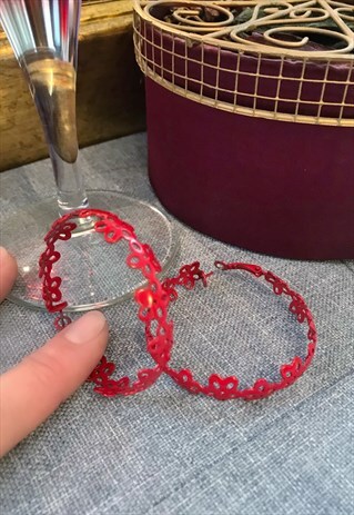 RED FLOWER HOOP EARRINGS
