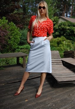 Vintage 70's pencil small stripped tailored skirts in white