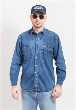 Vintage denim shirt in blue long sleeve size S