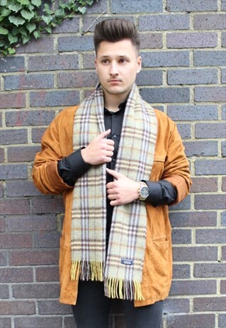 VINTAGE BURBERRY CASHMERE CHECKED SCARF GREEN