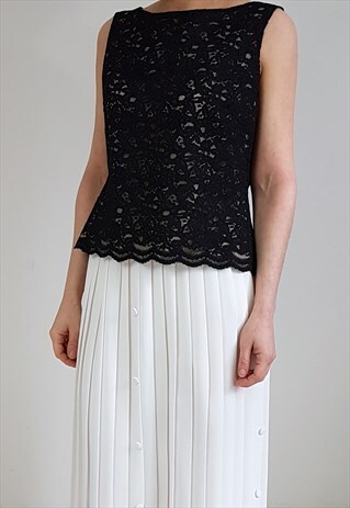 VINTAGE 90'S BLACK BACK BUTTON UP LACE VEST TOP