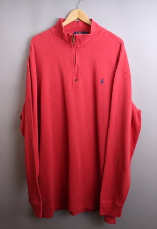 MENS VINTAGE PASTEL RED RALPH LAUREN QUARTER ZIP JUMPER