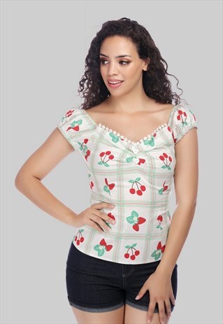 DOLORES CHERRY TOP VINTAGE 50S STYLE