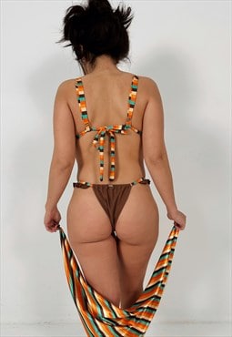 Tahiti Cheeky Bikini Bottom in Retro Brown Print