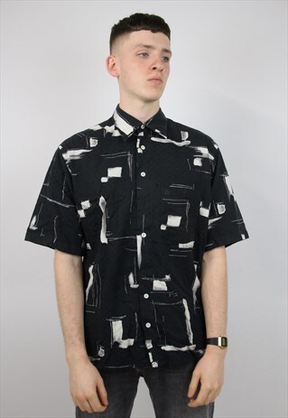 VINTAGE 90'S BLACK ABSTRACT PATTERNED SHIRT