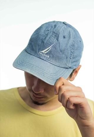 VINTAGE NAUTICA LOGO DENIM BASEBALL CAP HAT 90S X 3.1