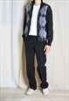 VINTAGE 90S BLACK GREY ARGYLE ZIPPER CARDIGAN