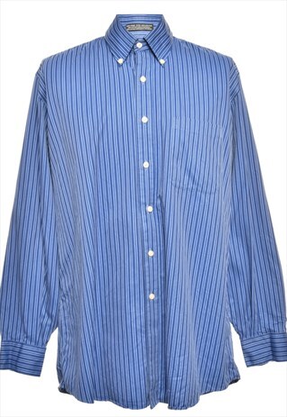 BEYOND RETRO VINTAGE BLUE STRIPED LONG SLEEVE SHIRT - L