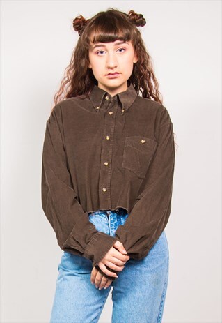 VINTAGE 90'S BROWN CORD CROPPED SHIRT