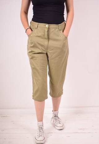 WOMENS VINTAGE CAPRI JEANS W32 KHAKI 90S