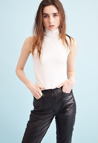 90'S RETRO MINIMALIST NEUTRAL TURTLENECK LYCRA TOP