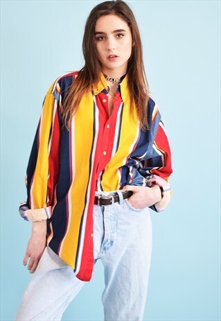 COOL 90'S RETRO STRIPED OVERSIZED SHIRT BLOUSE TOP