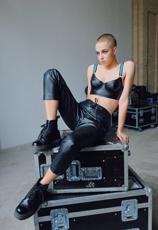 LOVEJILTY DAFT BLACK BUSTIER VEGAN LEATHER