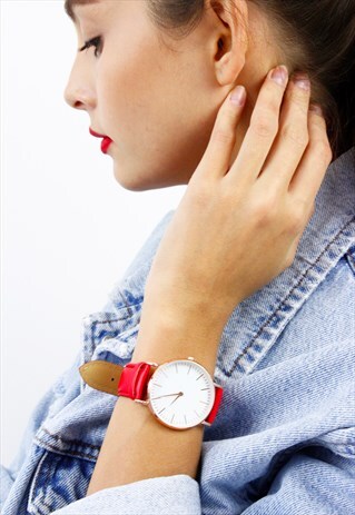 RED & ROSE GOLD WHITE FACE WATCH