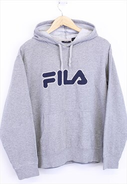 Vintage Fila Drawstring Hoodie Grey With Spell Out Logo 90s
