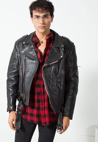 VINTAGE BIKER LEATHER JACKET / S1