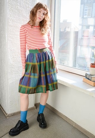 Vintage LUISA SPAGNOLI Multicolour Checked Midi Cotton Skirt