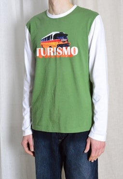 Y2K Green White Graphic Tourist Buss Long Sleeve T-Shirt
