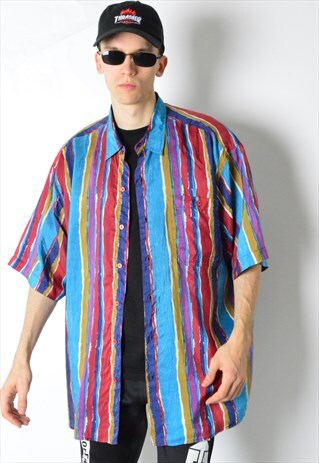 VINTAGE 80S COLOURFU SHORT SLEEVE SILK SHIRT