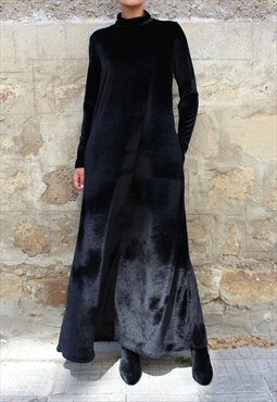 Black Maxi dress, Velvet dress, Elegant dress, Holiday dress