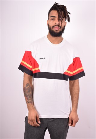 ADIDAS MENS VINTAGE T-SHIRT TOP LARGE WHITE 90'S