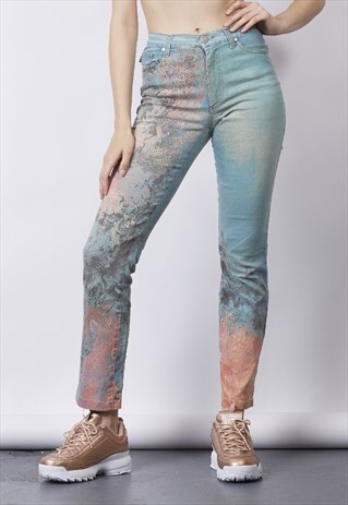 VINTAGE Y2K CAVALLI CORAL REEF PRINT STRAIGHT LEG JEANS