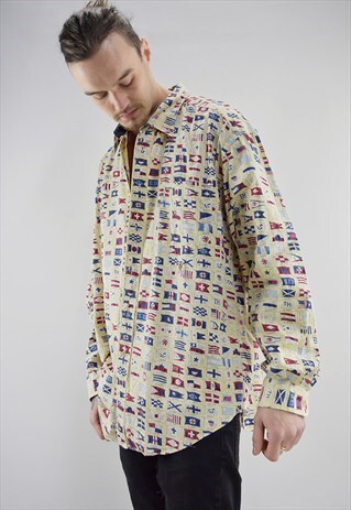 VINTAGE 90S TOMMY HILFIGER ALL OVER FLAG PRINT SHIRT