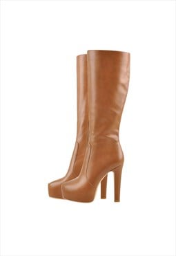 Platform High Heel Zipper Knee High Boots