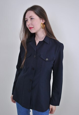 VINTAGE BLUE MINIMALIST BLOUSE, 90S HERITAGE SHIRT