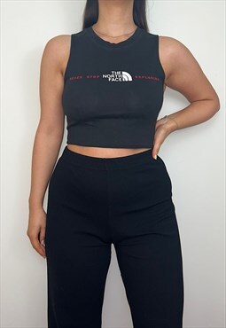 Reworked North Face Black Tank Crop Top