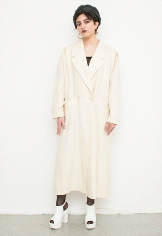 VINTAGE CREAM WHITE WOOL OVERCOAT
