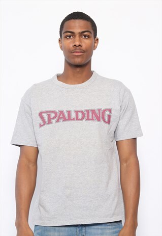 VINTAGE SPALDING SPELLOUT LOGO T-SHIRT GREY