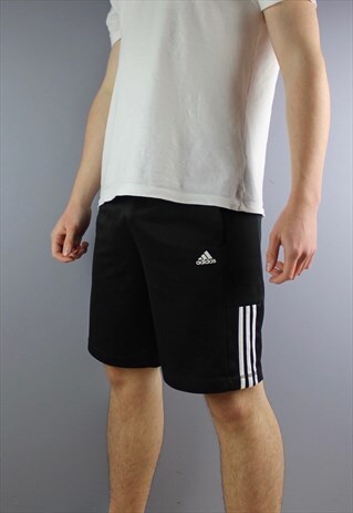 VINTAGE ADIDAS SHORTS IN BLACK WITH POCKETS, EMBROIDERED LOG