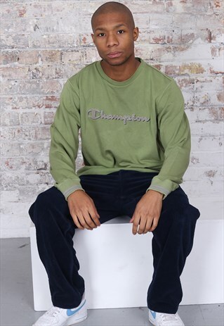 VINTAGE CHAMPION BIG LOGO SPELLOUT SWEATSHIRT GREEN
