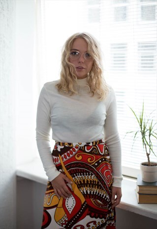VINTAGE 80'S CREAM RIBBED HIGH COLLAR BODY