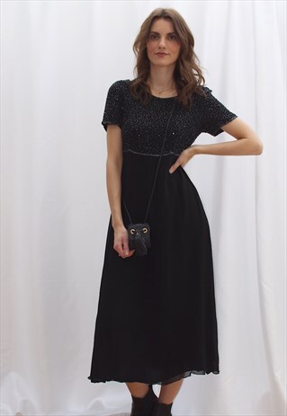 80S BLACK EVENING WITH BEAUTIFUL BEADING ON A TOP