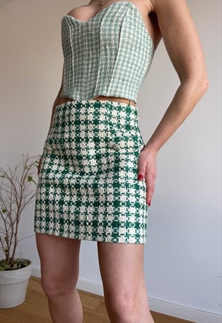 Vintage Mini Mint Green Tweed Skirt