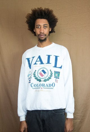 90S SURFER SKATER SKI MOUNTAIN LOGO GREY SWEATSHIRT LARGE