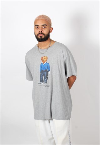 VINTAGE RALPH LAUREN POLO BEAR T-SHIRT GREY