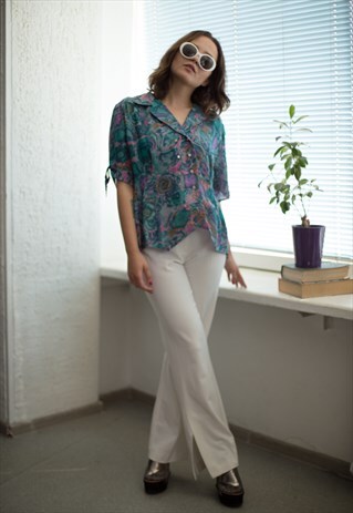 VINTAGE 80'S MULTI COLOUR SHORT SLEEVED BLOUSE