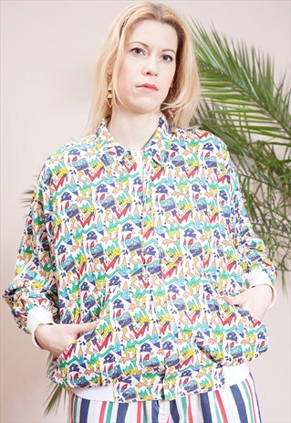 80S VINTAGE, RAD, PRINTED ALL-OVER WINDBREAKER