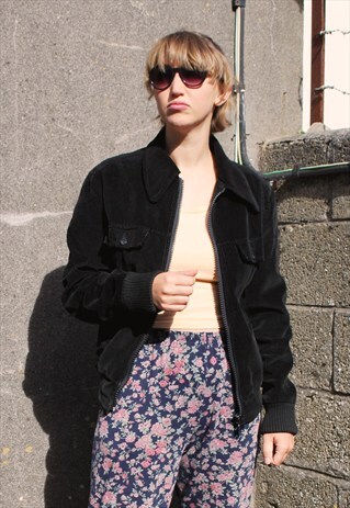 VINTAGE 90S BLACK CORD BOMBER JACKET